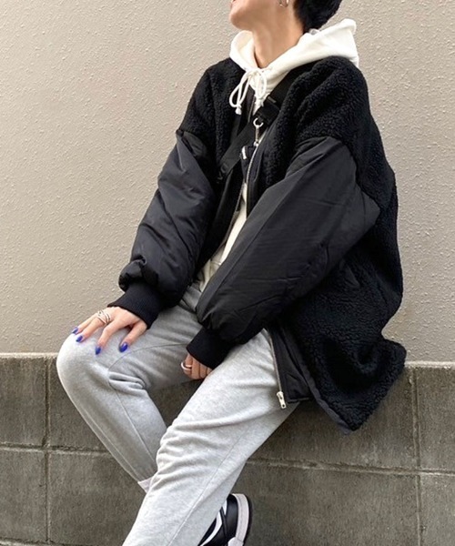 DONOBAN(ドノバン)の「mixボアオーバーブルゾン(ブルゾン・レディース・アイボリー/ブラック・FREE)」の6枚目の写真