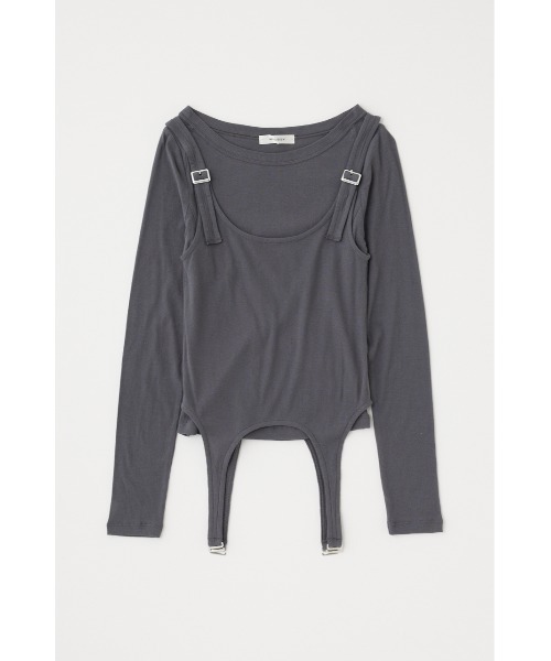 MOUSSY（マウジー）の「LAYERED GARTER トップス（Tシャツ/カットソー・レディース・ライトカーキ/ホワイト/グレー・FREE）」の3枚目の写真