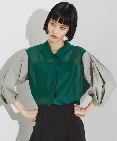 NOMINE(ノミネ)の「【セットアップ着用可】シアー コンビ5分袖 襟付きシャツ(シャツ/ブラウス・レディース・ブラック/ブルー/ブラウン/ベージュ/アイボリー/ブラウン系その他/グリーン/ブラック系その他・フリー)」の8枚目の写真