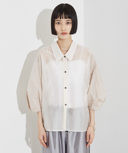 NOMINE(ノミネ)の「【セットアップ着用可】シアー コンビ5分袖 襟付きシャツ(シャツ/ブラウス・レディース・ブラック/ブルー/ブラウン/ベージュ/アイボリー/ブラウン系その他/グリーン/ブラック系その他・フリー)」の13枚目の写真