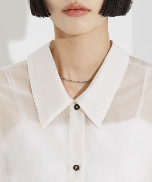 NOMINE(ノミネ)の「【セットアップ着用可】シアー コンビ5分袖 襟付きシャツ(シャツ/ブラウス・レディース・ブラック/ブルー/ブラウン/ベージュ/アイボリー/ブラウン系その他/グリーン/ブラック系その他・フリー)」の16枚目の写真