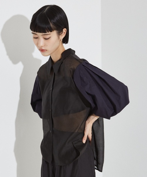 NOMINE(ノミネ)の「【セットアップ着用可】シアー コンビ5分袖 襟付きシャツ(シャツ/ブラウス・レディース・ブラック/ブルー/ブラウン/ベージュ/アイボリー/ブラウン系その他/グリーン/ブラック系その他・フリー)」の21枚目の写真