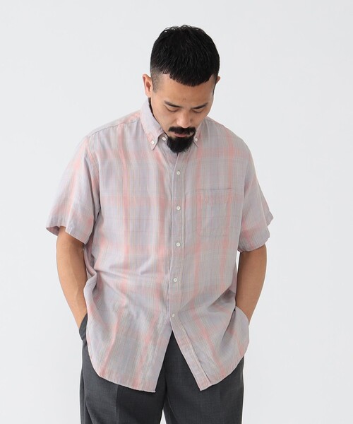 BEAMS PLUS（ビームスプラス）の「BEAMS PLUS / ギザコットン ダブルガーゼ ショートスリーブ ボタンダウン シャツ クラシックフィット（シャツ/ブラウス・メンズ・ブラウン/サックスブルー・S/M/L/XL）」の11枚目の写真