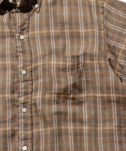 BEAMS PLUS（ビームスプラス）の「BEAMS PLUS / ギザコットン ダブルガーゼ ショートスリーブ ボタンダウン シャツ クラシックフィット（シャツ/ブラウス・メンズ・ブラウン/サックスブルー・S/M/L/XL）」の7枚目の写真