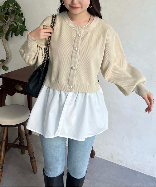 prose verse（プロズヴェール）の「2wayパールボタンペプラムカーディガン（カーディガン/ボレロ・レディース・ブラック/ピンク/アイボリー・MEDIUM）」の5枚目の写真