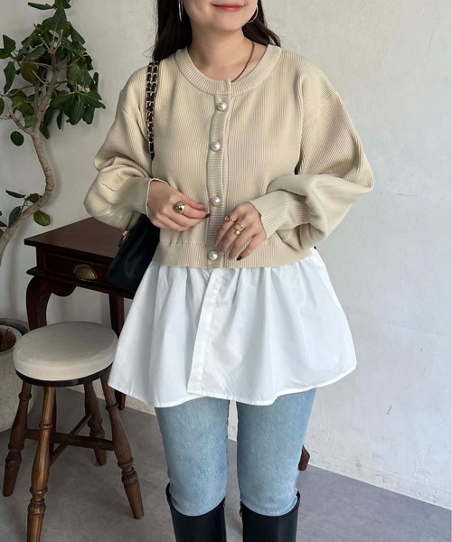 prose verse（プロズヴェール）の「2wayパールボタンペプラムカーディガン（カーディガン/ボレロ・レディース・ブラック/ピンク/アイボリー・MEDIUM）」の6枚目の写真