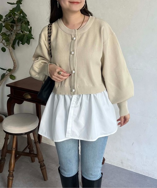 prose verse（プロズヴェール）の「2wayパールボタンペプラムカーディガン（カーディガン/ボレロ・レディース・ブラック/ピンク/アイボリー・MEDIUM）」の7枚目の写真