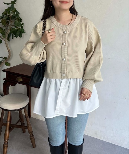 prose verse（プロズヴェール）の「2wayパールボタンペプラムカーディガン（カーディガン/ボレロ・レディース・ブラック/ピンク/アイボリー・MEDIUM）」の8枚目の写真