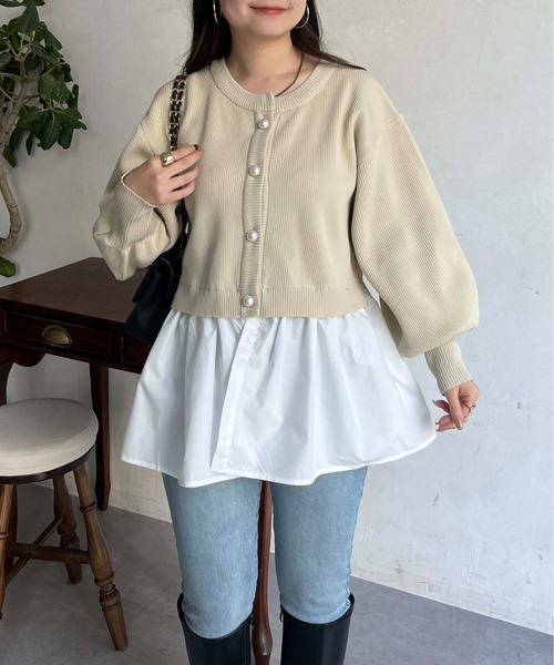 prose verse（プロズヴェール）の「2wayパールボタンペプラムカーディガン（カーディガン/ボレロ・レディース・ブラック/ピンク/アイボリー・MEDIUM）」の18枚目の写真