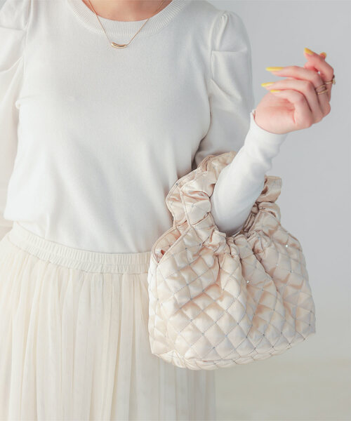 KOBE LETTUCE（コウベレタス）の「キラキラドットサテンキルティングミニバッグ（ハンドバッグ・レディース・ゴールド系その他/ホワイト/ピンク/ブラック/ブルー・FREE）」の5枚目の写真