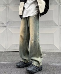 ブラスト加工 ダメージワイドデニムパンツ