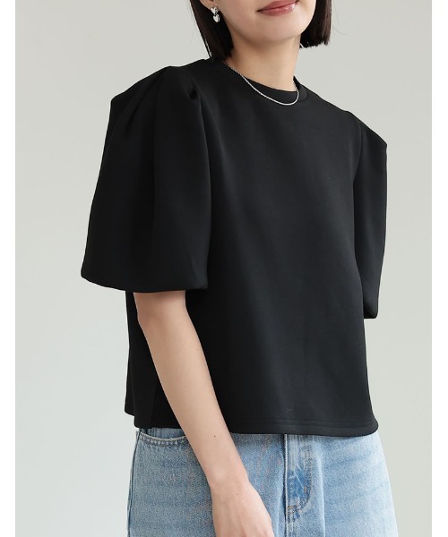 Re:EDIT（リエディ）の「ダンボールパフスリーブトップス（スウェット・レディース・ブラック/アイボリー系/グレー・MEDIUM/LARGE）」の2枚目の写真