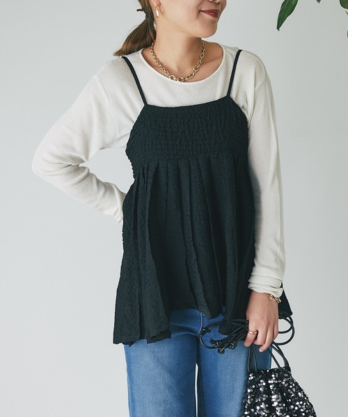 un dix cors（アンディコール）の「シマーシュリンクレイヤードキャミソール（キャミソール・レディース・ブラック・FREE）」の7枚目の写真