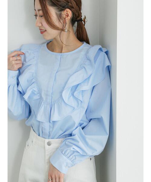 Te chichi（テチチ）の「ラッフルフリルブラウス（シャツ/ブラウス・レディース・サックスブルー/オフホワイト/ネイビー・F）」の3枚目の写真