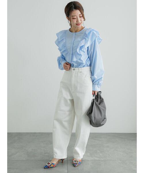 Te chichi（テチチ）の「ラッフルフリルブラウス（シャツ/ブラウス・レディース・サックスブルー/オフホワイト/ネイビー・F）」の5枚目の写真