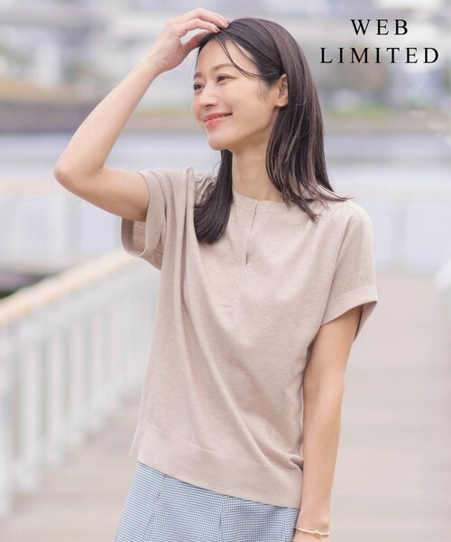 J.PRESS(ジェイプレス)の「【WEB限定カラーあり・洗える】Vis/Peスパーク バンドカラー ニット(ニット/セーター・レディース・ベージュ系/ブルー系/アイボリー系/ネイビー系・MEDIUM/LARGE)」の2枚目の写真