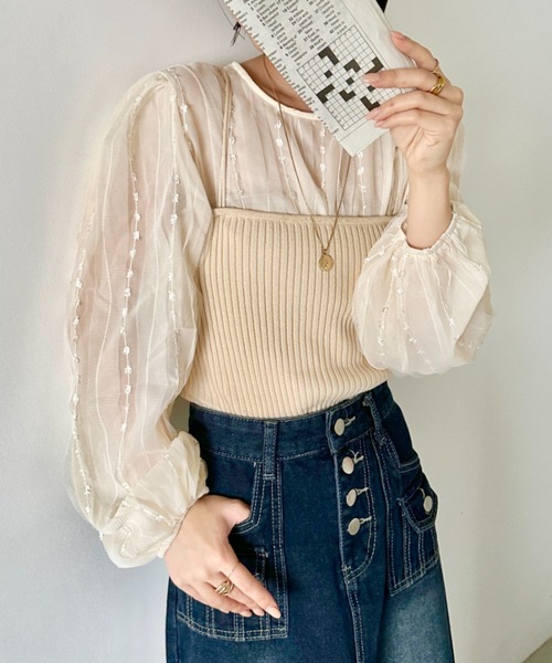 CLEA(クレア)の「ライン刺繍シアーボリュームブラウス(シャツ/ブラウス・レディース・アイボリー/ピンク・FREE)」の20枚目の写真