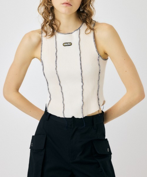 MOUSSY(マウジー)の「OVERLOCK タンクトップ(タンクトップ・レディース・マルチ/ライトブラック/オフホワイト・FREE)」の2枚目の写真