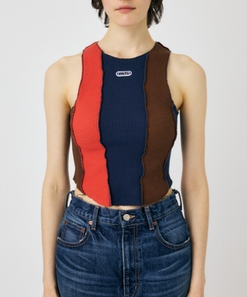 MOUSSY(マウジー)の「OVERLOCK タンクトップ(タンクトップ・レディース・マルチ/ライトブラック/オフホワイト・FREE)」の1枚目の写真