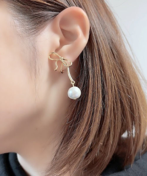 tone(トーン)の「【As】【アレルギー対応】リボン×コットンパール ゆらゆらイヤリング(ニッケルフリー)(MA)(イヤリング・レディース・ゴールド/シルバー系2/シルバー/ゴールド系2/ゴールド系3/シルバー系3/ゴールド系4・FREE)」の13枚目の写真