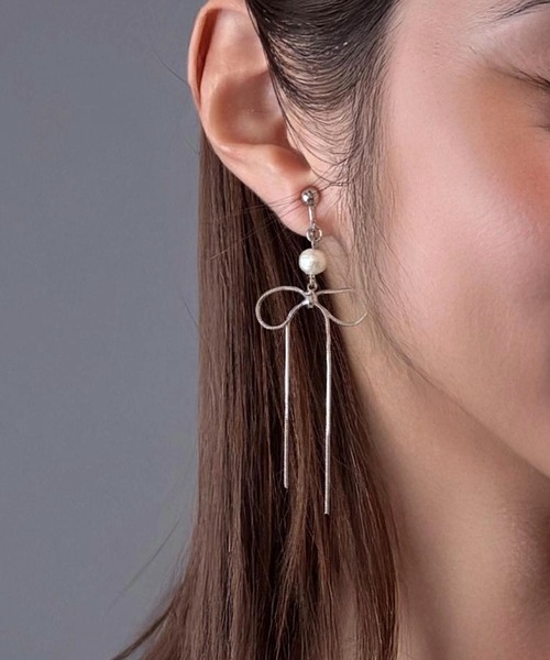 tone(トーン)の「【As】【アレルギー対応】リボン×コットンパール ゆらゆらイヤリング(ニッケルフリー)(MA)(イヤリング・レディース・ゴールド/シルバー系2/シルバー/ゴールド系2/ゴールド系3/シルバー系3/ゴールド系4・FREE)」の15枚目の写真