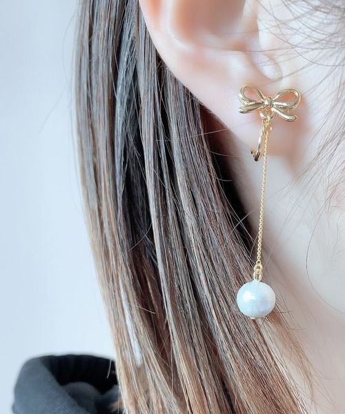 tone(トーン)の「【As】【アレルギー対応】リボン×コットンパール ゆらゆらイヤリング(ニッケルフリー)(MA)(イヤリング・レディース・ゴールド/シルバー系2/シルバー/ゴールド系2/ゴールド系3/シルバー系3/ゴールド系4・FREE)」の17枚目の写真
