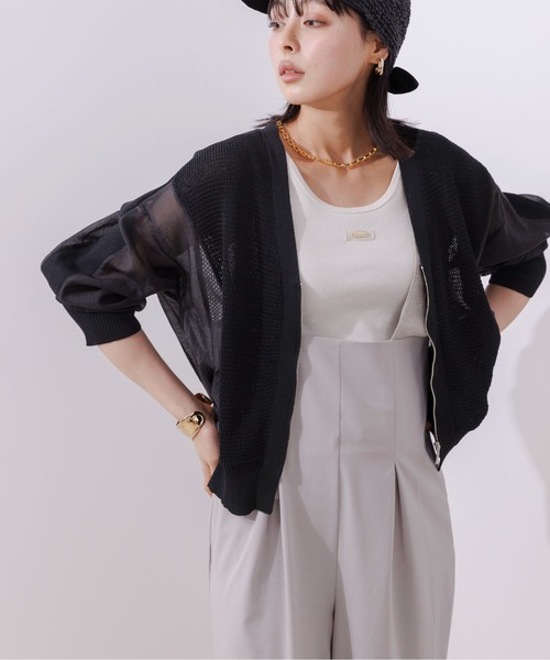 新品　エイミーロウ　布帛MIXメッシュニットブルゾン Eimee Law（エイミーロウ）の「布帛MIXメッシュニットブルゾン