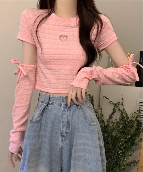 MAISON DE THERESE(メゾン ド テレーズ)の「ボーダーニットTシャツ(ニット/セーター・レディース・ピンク/パープル/ブラック・FREE)」の1枚目の写真