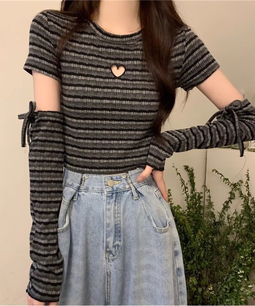 MAISON DE THERESE(メゾン ド テレーズ)の「ボーダーニットTシャツ(ニット/セーター・レディース・ピンク/パープル/ブラック・FREE)」の2枚目の写真