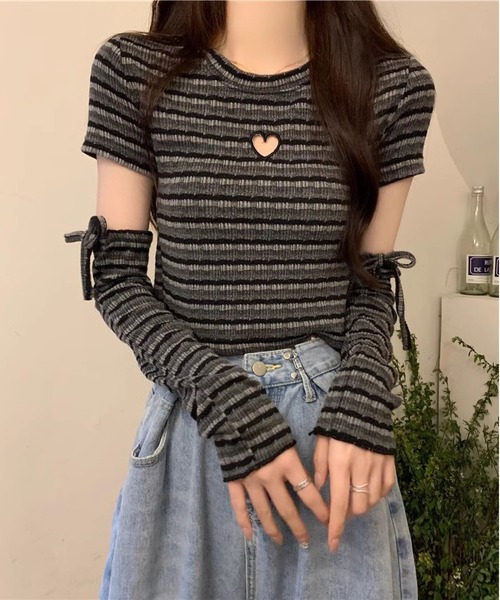 MAISON DE THERESE(メゾン ド テレーズ)の「ボーダーニットTシャツ(ニット/セーター・レディース・ピンク/パープル/ブラック・FREE)」の20枚目の写真