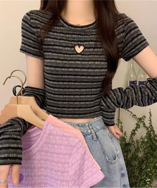 MAISON DE THERESE(メゾン ド テレーズ)の「ボーダーニットTシャツ(ニット/セーター・レディース・ピンク/パープル/ブラック・FREE)」の16枚目の写真