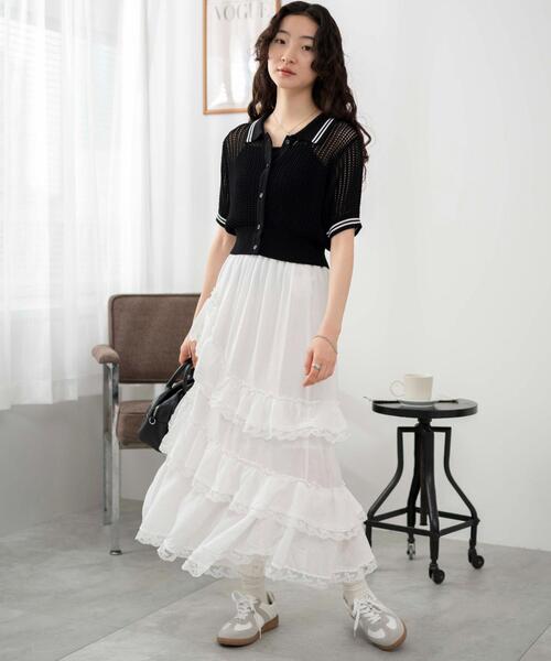 WEGO（ウィゴー）の「WEGO/襟付きメッシュニットショートカーデ（カーディガン/ボレロ・レディース・ホワイト/ブラック/ブラック系その他5・FREE）」の5枚目の写真