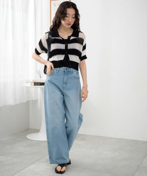 WEGO（ウィゴー）の「WEGO/襟付きメッシュニットショートカーデ（カーディガン/ボレロ・レディース・ホワイト/ブラック/ブラック系その他5・FREE）」の6枚目の写真