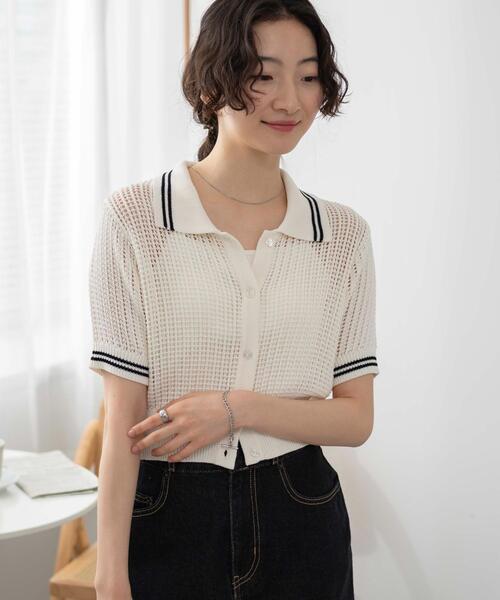 WEGO（ウィゴー）の「WEGO/襟付きメッシュニットショートカーデ（カーディガン/ボレロ・レディース・ホワイト/ブラック/ブラック系その他5・FREE）」の11枚目の写真