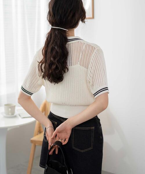 WEGO（ウィゴー）の「WEGO/襟付きメッシュニットショートカーデ（カーディガン/ボレロ・レディース・ホワイト/ブラック/ブラック系その他5・FREE）」の13枚目の写真