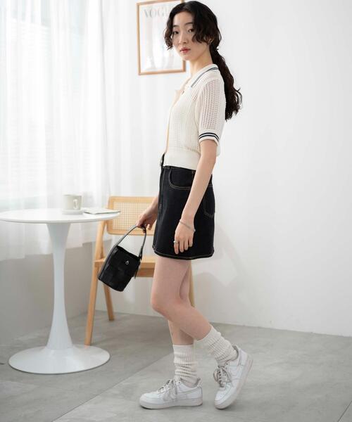 WEGO（ウィゴー）の「WEGO/襟付きメッシュニットショートカーデ（カーディガン/ボレロ・レディース・ホワイト/ブラック/ブラック系その他5・FREE）」の14枚目の写真