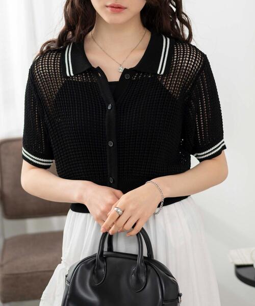 WEGO（ウィゴー）の「WEGO/襟付きメッシュニットショートカーデ（カーディガン/ボレロ・レディース・ホワイト/ブラック/ブラック系その他5・FREE）」の15枚目の写真