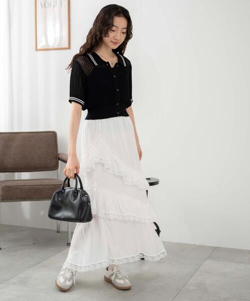 WEGO（ウィゴー）の「WEGO/襟付きメッシュニットショートカーデ（カーディガン/ボレロ・レディース・ホワイト/ブラック/ブラック系その他5・FREE）」の18枚目の写真