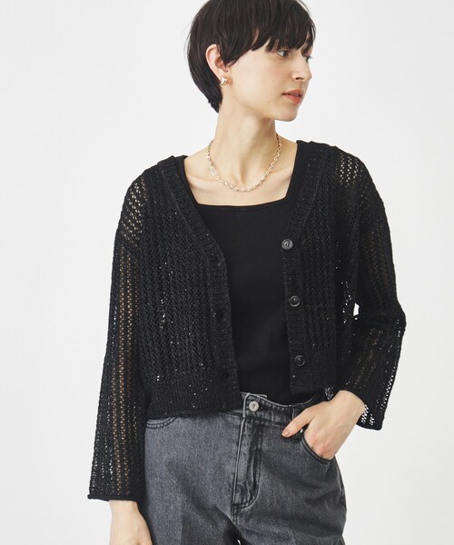 THE SHOP TK (ザ ショップ ティーケー )の「◆キラキラスパンコールカーディガン/洗える(カーディガン/ボレロ・レディース・ブラック/ライトグレー/ベージュ・99)」の1枚目の写真