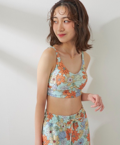 【未使用】トランスコンチネンツ花柄ビキニ 水着 ラップスカート、付属袋4点セット 水着 レディース ドット柄 ワンピース スカート 付き ビキニ 4点