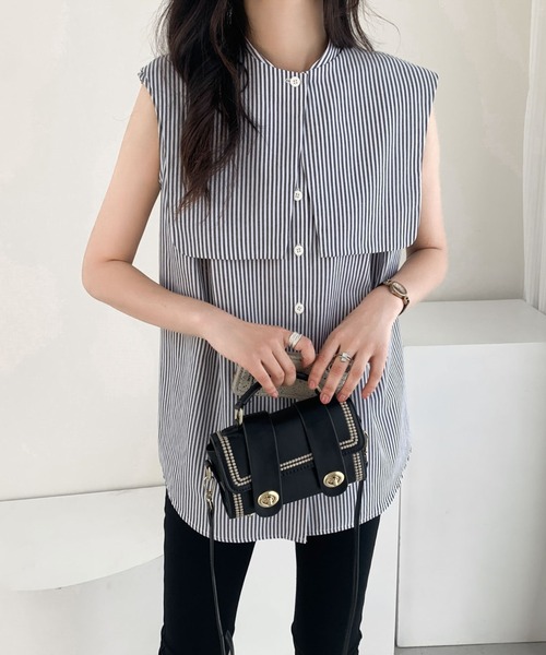 ABITOKYO(アビトーキョー)の「ケープ付ノースリーブストライプルーズシャツ(ケープ取り外し可)(シャツ/ブラウス・レディース・ブラック/ブルー/グリーン・M/L)」の7枚目の写真