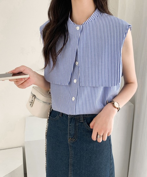 ABITOKYO(アビトーキョー)の「ケープ付ノースリーブストライプルーズシャツ(ケープ取り外し可)(シャツ/ブラウス・レディース・ブラック/ブルー/グリーン・M/L)」の22枚目の写真