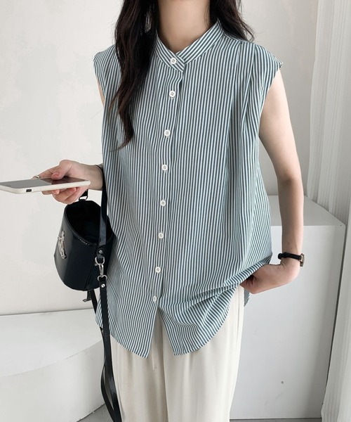ABITOKYO(アビトーキョー)の「ケープ付ノースリーブストライプルーズシャツ(ケープ取り外し可)(シャツ/ブラウス・レディース・ブラック/ブルー/グリーン・M/L)」の12枚目の写真
