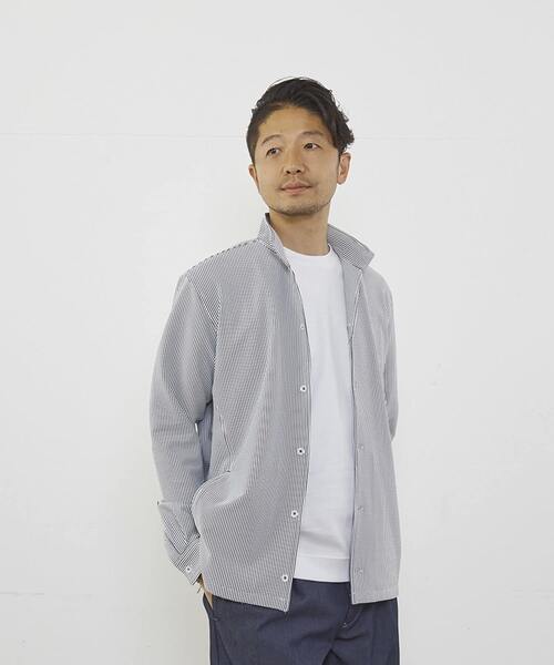 MEN'S MELROSE(メンズメルローズ)の「トリコットサッカーワンピースカラーシャツブルゾン(ブルゾン・メンズ・ホワイト×ネイビー/ネイビー/ホワイト・3/4/2)」の3枚目の写真