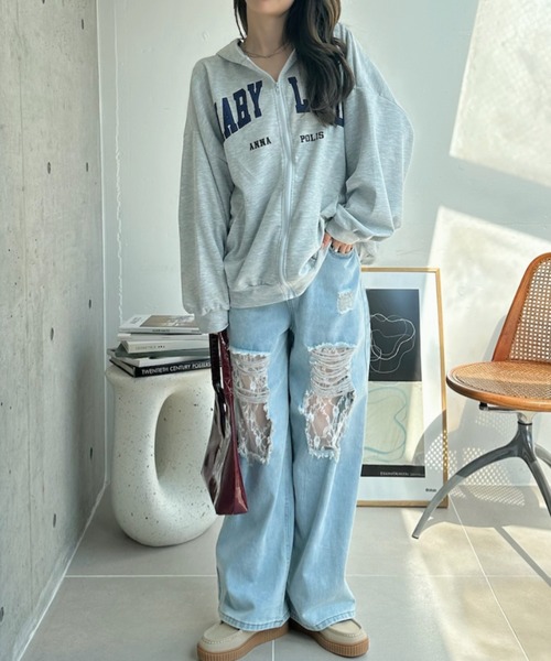 セール】【韓国ストリート風】【選べる袖丈】 ロゴ入り ジップアップ