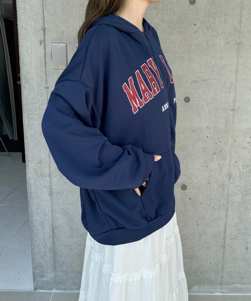 セール】【韓国ストリート風】【選べる袖丈】 ロゴ入り ジップアップ