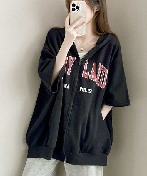 NOCONTENT ドット半袖ジップパーカー｜韓国ファッション 韓国ブランド NOCONTENT ドット半袖ジップパーカー｜韓国ファッション 韓国ブランド