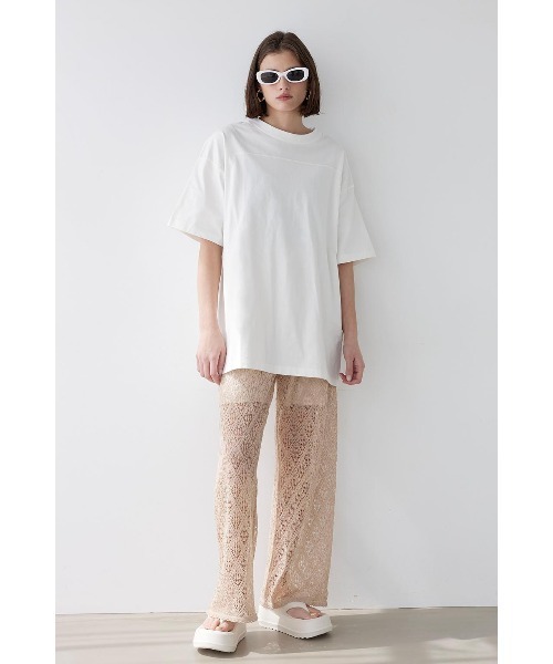 ALEXIA STAM（アリシアスタン）の「Oversized Football Tee /オーバーフットボールTee（Tシャツ/カットソー・レディース・ホワイト/チャコールグレー・FREE）」の4枚目の写真