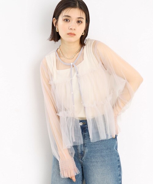 THE SHOP TK （ザ ショップ ティーケー ）の「◆チュールティアードシアーカーディガン【洗える】（カーディガン/ボレロ・レディース・ブラック/オフホワイト/ライトグレー・99）」の3枚目の写真