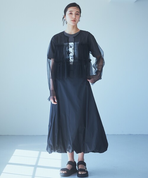 THE SHOP TK （ザ ショップ ティーケー ）の「◆チュールティアードシアーカーディガン【洗える】（カーディガン/ボレロ・レディース・ブラック/オフホワイト/ライトグレー・99）」の4枚目の写真